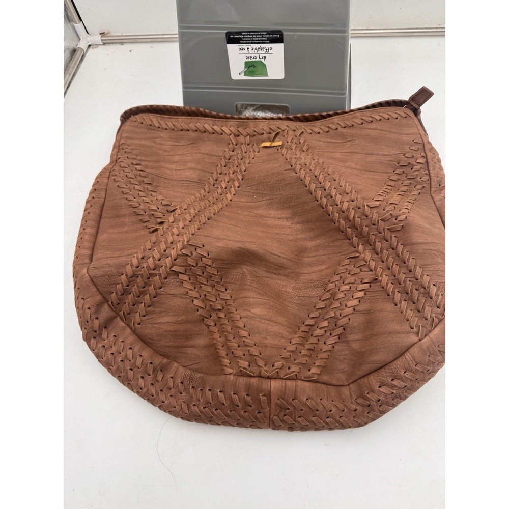 Chico's Woven Whipstitch Hobo Bag – Cognac Brown Faux Leather Fall Ready Cottage